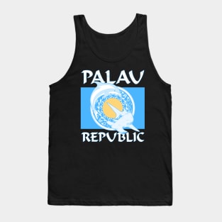 Palauan Flag with Hammerhead shark and dolphin Tank Top